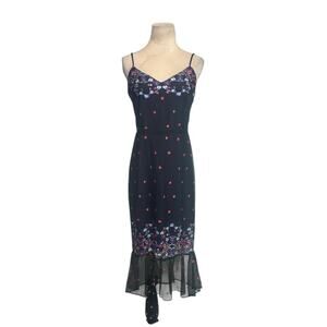 Delvin black floral embroidered party sheath dress size Small